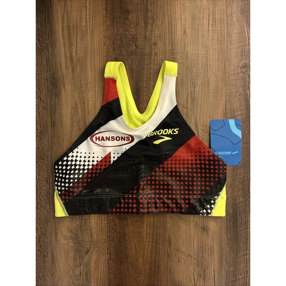 Brooks Hansons Elite Crop Top Black Red Yellow Women Size Small Running New - Picture 1 of 6